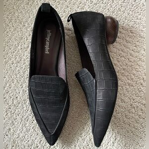 Jeffrey Campbell Viona Sculptural Loafer Heels, Black Matte Croc Leather, Size 8